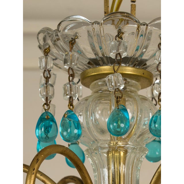 Vintage Florentine 6-Light Chandelier in Gilded Iron with Crystals and Murano Glass Pendants, 1950s For Sale - Image 13 of 14
