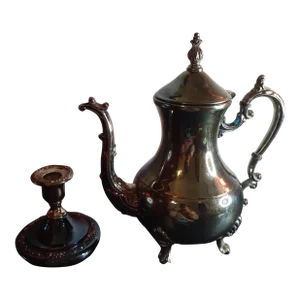 1940s Rogers Silverplated Ornate Footed Teapot & Candle Holder Set - 2 Pieces
