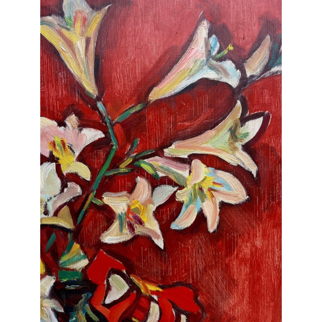 Red Louis Ferrand, Still Life with Vase of Flowers, 1961, Oil Painting on Cardboard, Framed For Sale - Image 8 of 9