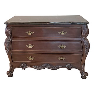Vintage 1980s French Provincial Style Marble-Top Bombé Chest by Rhodes Furniture For Sale
