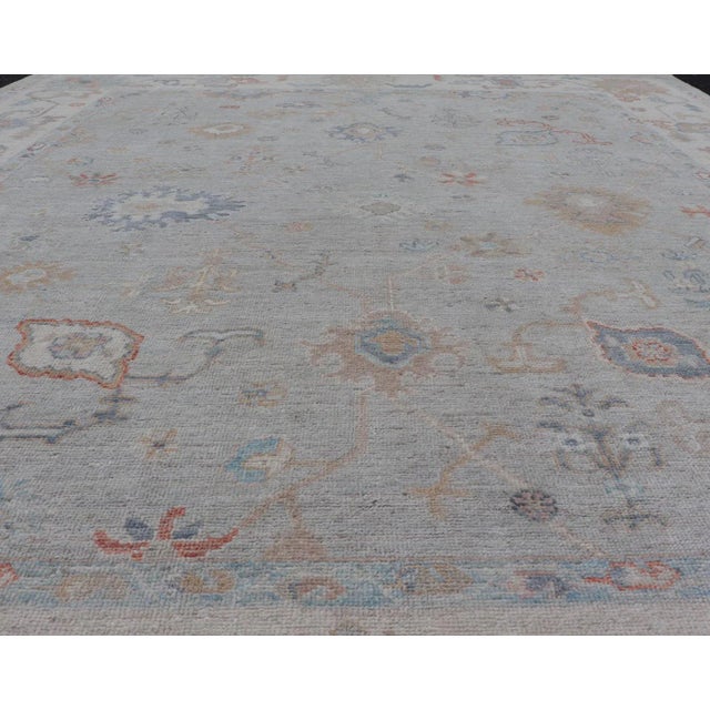 Modern Modern All-Over Floral Oushak With a Light Gray Background With Delicate Accents For Sale - Image 3 of 11