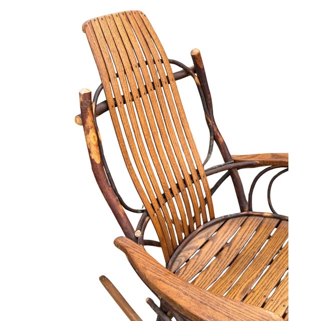 Wood Late 20th Century Handcrafted Rustic Hickory Twig Rocking Chair With Matching Footstool Adirondack Lodge Style For Sale - Image 7 of 18