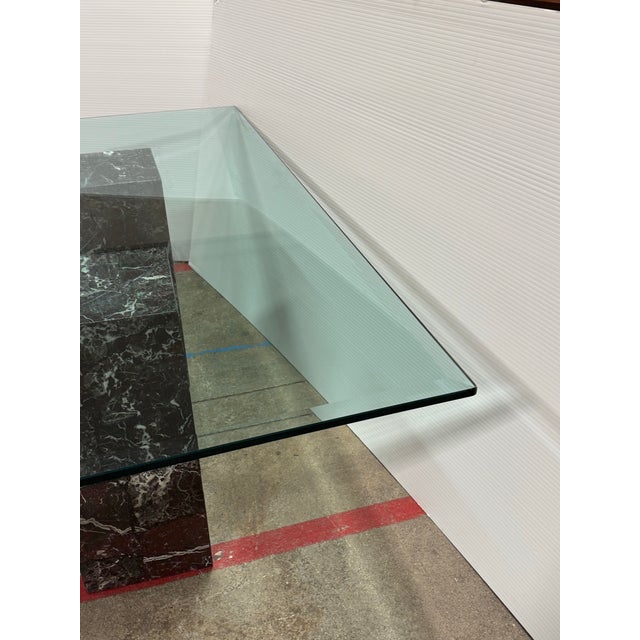 Modern Vintage Faux Marble Bases + Glass Top Table For Sale - Image 3 of 12