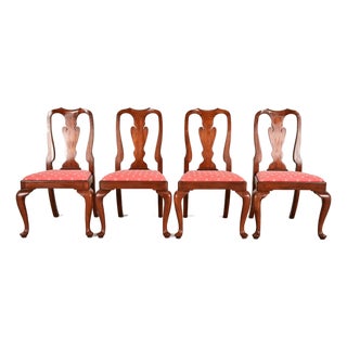 Henkel Harris Queen Anne Solid Cherry Wood Dining Chairs, Set of Four For Sale
