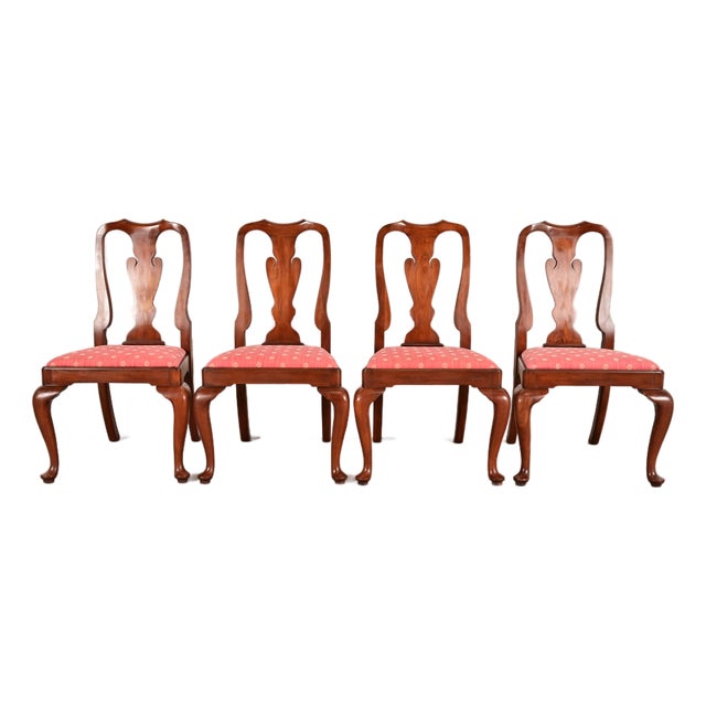 Henkel Harris Queen Anne Solid Cherry Wood Dining Chairs, Set of Four For Sale