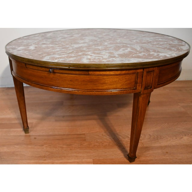 1910s Antique French Louis XVI Mahogany & Marble Top Bouillottee Coffee Table For Sale - Image 13 of 13