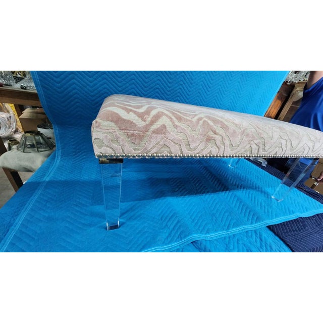 Massoud Furniture 1990s Massoud Pink Bench With Acrylic Legs For Sale - Image 4 of 7