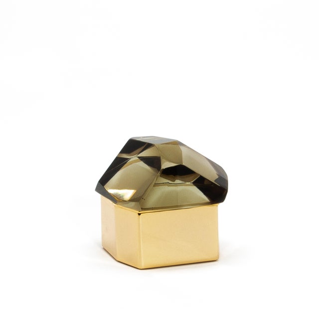 Hand Blown Murano Diamond Rock Box With Brass For Sale In Los Angeles - Image 6 of 12