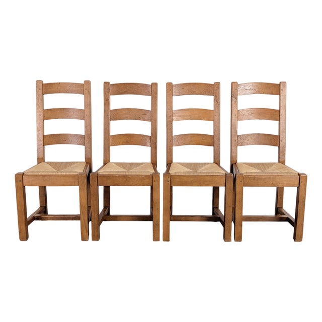 Vintage French Oak Chairs, 1950s, Set of 4 For Sale