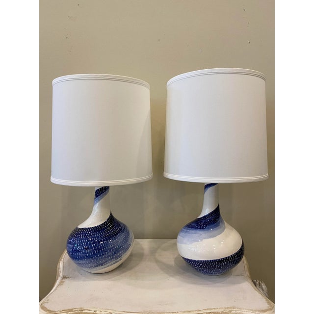 Blue and White Ceramic Lamps- a Pair For Sale - Image 10 of 10