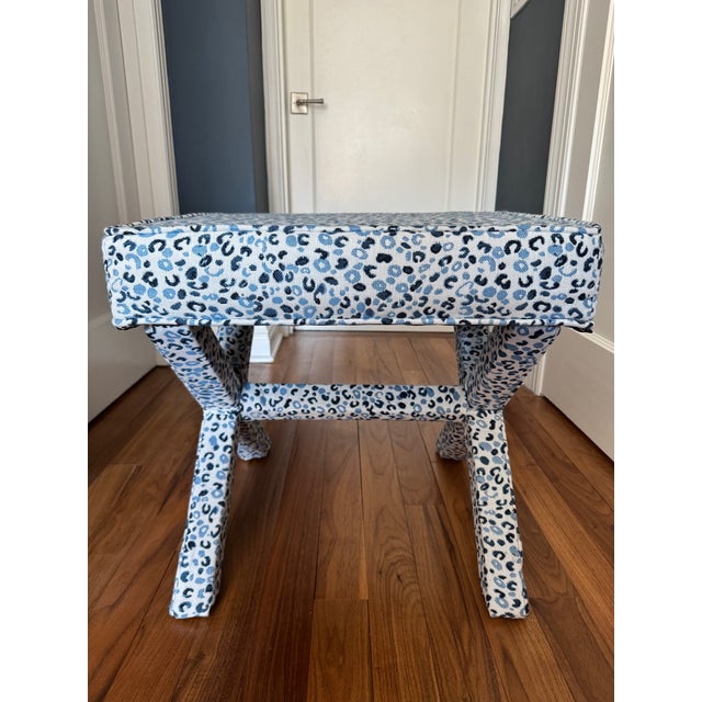 Transitional Upholstered X Bench For Sale - Image 3 of 4