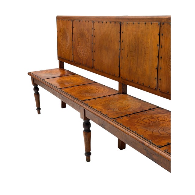 Art Nouveau Dutch Hall Bench in Elm and Beech, 1900s For Sale - Image 3 of 16