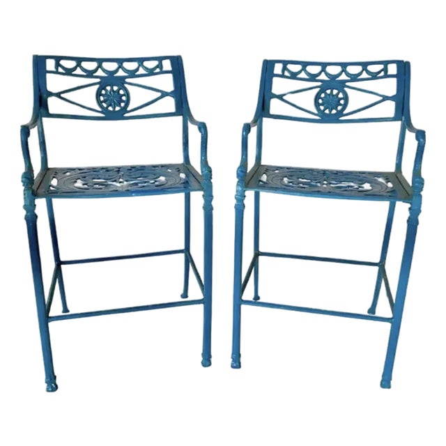 Mid-Century Aluminum Patio Barstools, a Pair For Sale