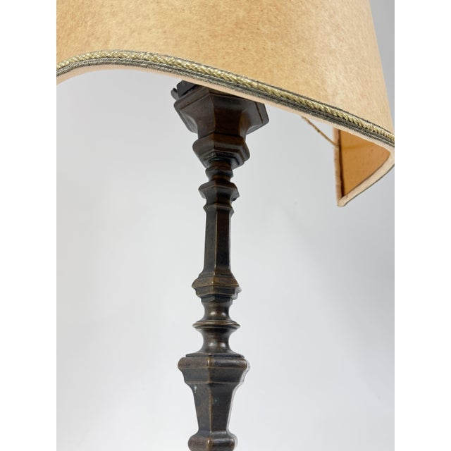 Antique Empire Style Bronze Table Lamp with Parchment Paper Shade, 1930s For Sale - Image 4 of 10