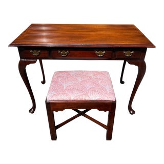 1990s Hickory Chair Co. Writing Desk with Matching Stool - Set of 2 For Sale