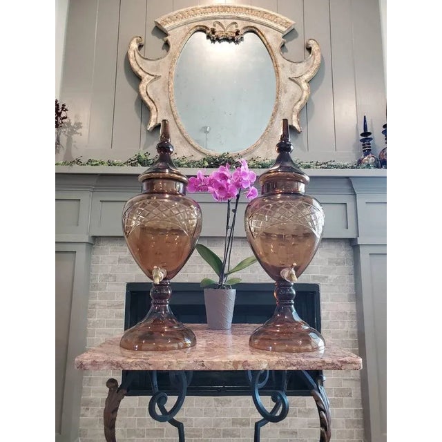 Late 20th Century Monumental Bohemian Art Glass Urn Beverage Dispensers - a Pair For Sale - Image 5 of 11