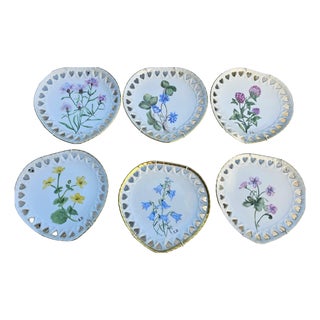 Heart-Shaped Openwork Floral Plates by E.D, 1983, Set of 6 For Sale