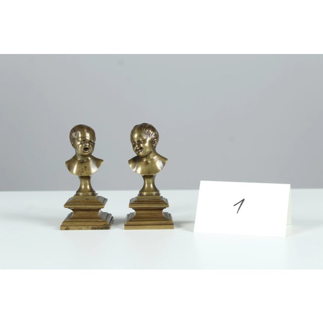 Antique Miniature Bronze Busts of Children Laughing and Crying, 1880s, Set of 2 For Sale - Image 12 of 13