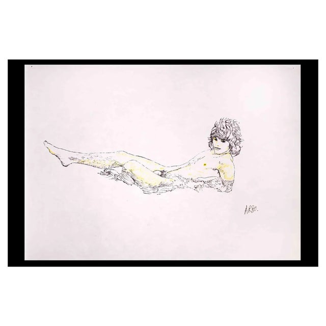 Anthony Roaland, Man Lying Down, Original Drawing, 1980 For Sale