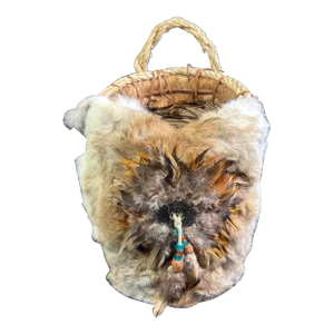 Vintage Native American Style Hand Woven Basket With Fur Lining