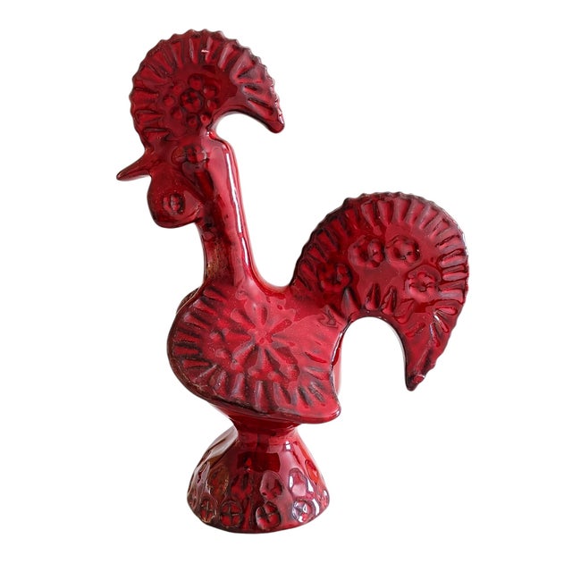 Red Glazed Ceramic Rooster by Aldo Londi for Bitossi, Italy, 1960s For Sale - Image 9 of 10