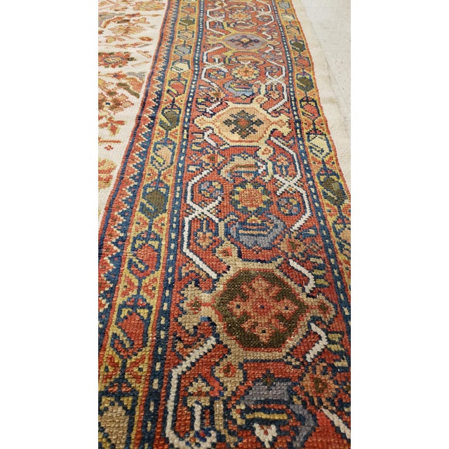 Persian Antique Persian Sultanabad, Wool Handmade Beige, Gold, Navy and Red Oriental Rug For Sale - Image 3 of 18