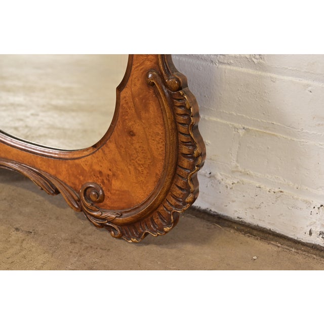 Romweber Antique French Rococo Louis XV Carved Burl Wood Framed Wall Mirror, Circa 1920s For Sale - Image 10 of 12