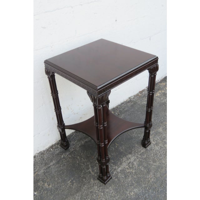Wood Chinese Chippendale Mahogany Square Side End Table With Shelf For Sale - Image 7 of 11