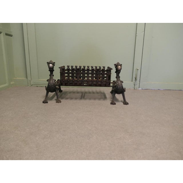 Gothic Inglenook Grate Set on Dragon Andirons For Sale - Image 3 of 8