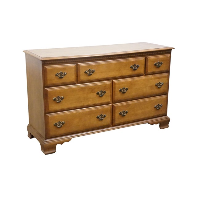 Bassett Bassett Furniture Solid Hard Rock Maple Colonial Early American 56" Double Dresser 229-01-237 For Sale - Image 4 of 15