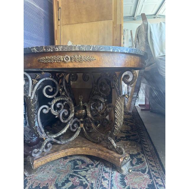 Gilded Empire Revival Marble-Top Center Table With Bronze & Burl Wood Base by Maitland Smith For Sale - Image 11 of 12