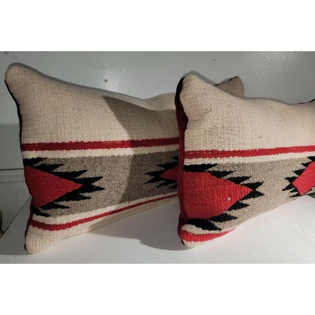 Folk Art Mid 20th Century Hand Woven Bolster Pillows Red Backing - A Pair For Sale - Image 3 of 6