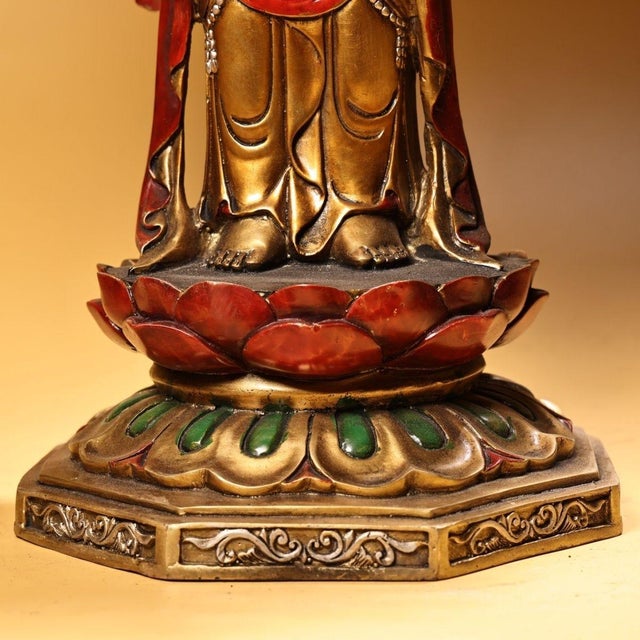 Monumental Vintage Gilt Bronze Thousand-Hand Guanyin Figure – 60cm Painted Statue For Sale - Image 9 of 10