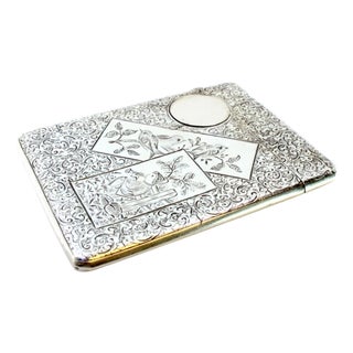 Silver Card Case with Engraved Wreaths For Sale