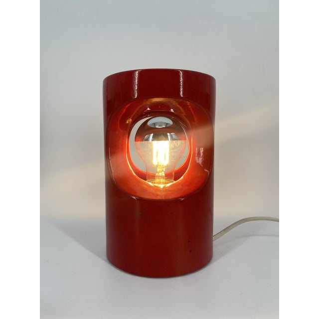 Space Age Table Lamp in Bright Red Glazed Ceramic, 1970s For Sale - Image 13 of 18
