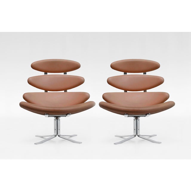 Brown EJ5 Corona Lounge Chairs in Steel and Cognac Leather by Poul M. Volther for Erik Jørgensen, 1960s, Set of 2 For Sale - Image 8 of 8