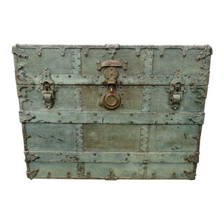 1900s Victorian Painted Steamer Trunk Storage Chest by Taylor Works For Sale