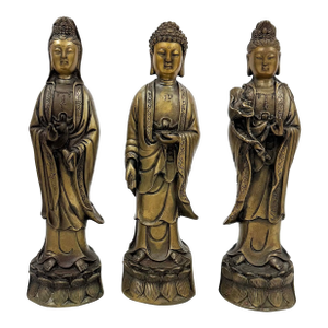 Mid 20th Century Antique Chinese Bronze Western Three Saints Buddha Statue