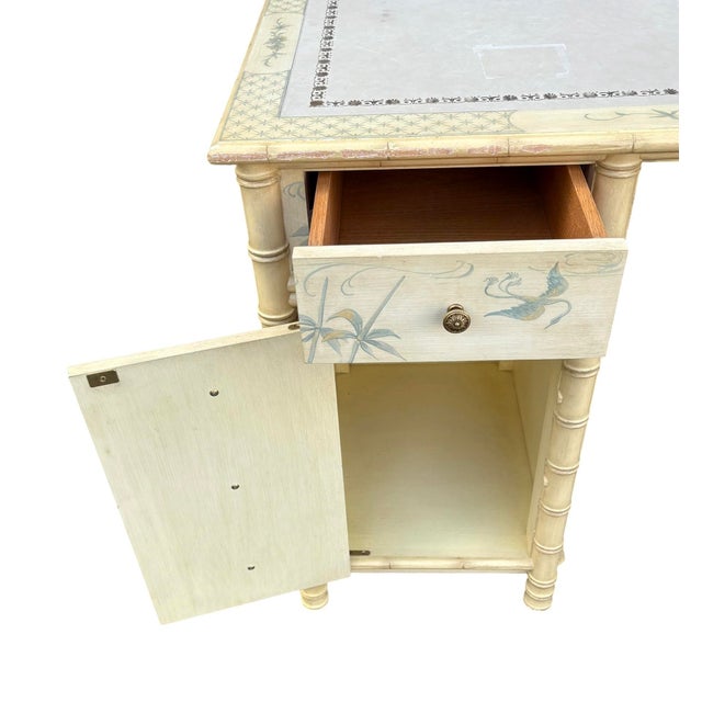 Faux Bamboo Hand Painted Blue and Creme Chinoiserie Desk For Sale - Image 10 of 12