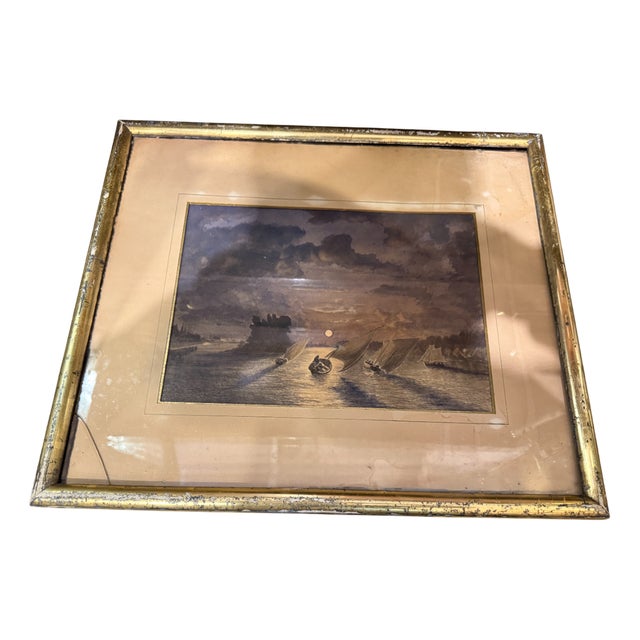 Jaisse, Sailboat in the Moonlight, 1800s, Lithograph For Sale