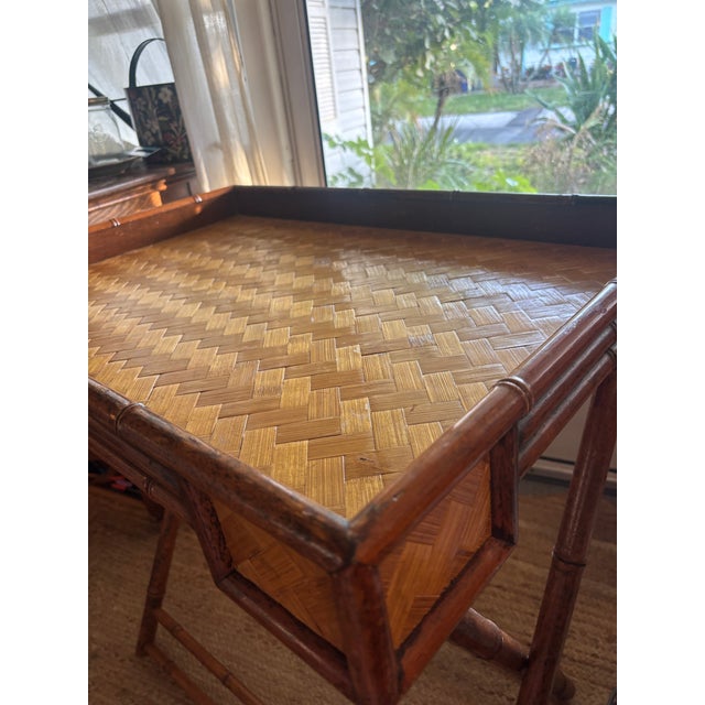 Wood Vintage 1970s British Colonial–style Faux Bamboo Tray Table. For Sale - Image 7 of 10