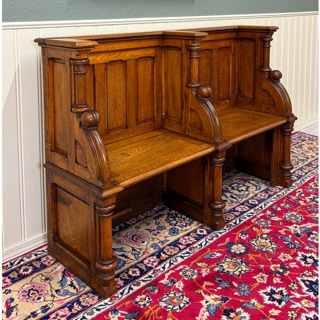 Brown Antique French Pew Bench Double Seat Oak For Sale - Image 8 of 18