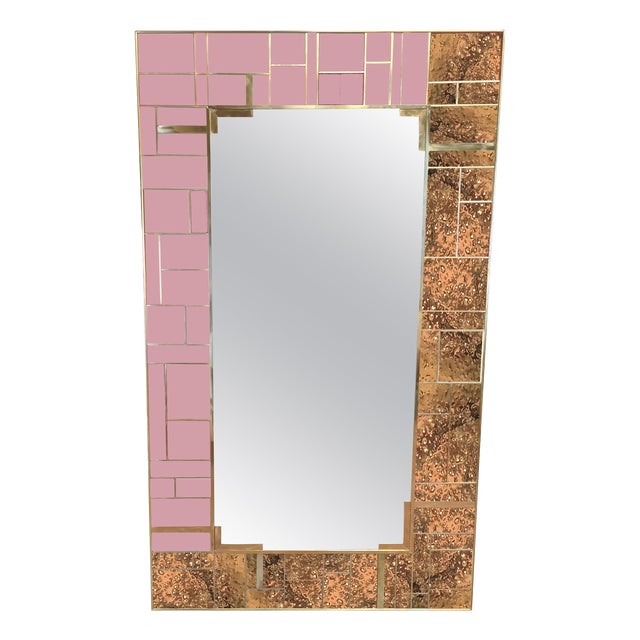 Wall Mirror in Brass and Pink Murano Glass from Justfurnituress SRL For Sale