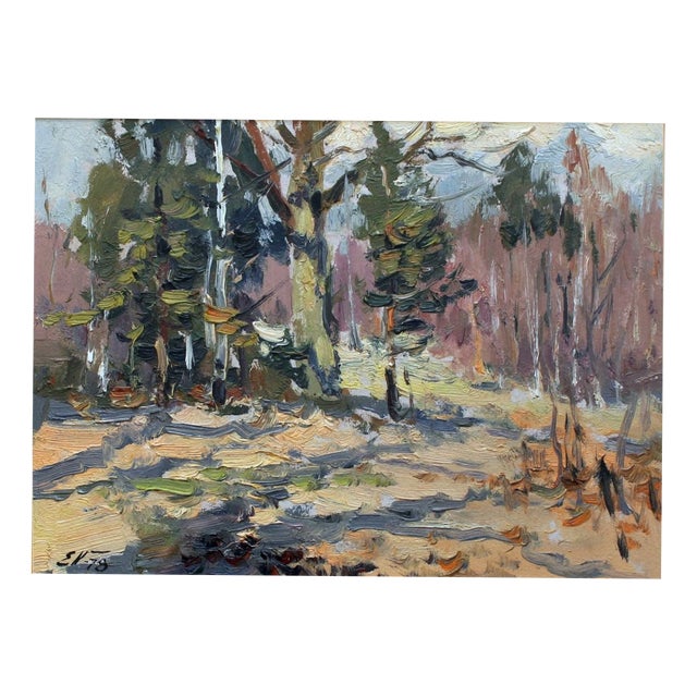 Edgars Vinters, Sunny Autumn Day, 1991, Oil on Cardboard For Sale