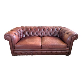 Leathercraft Burgundy Tufted Leather Chesterfield Sofa Loveseat For Sale