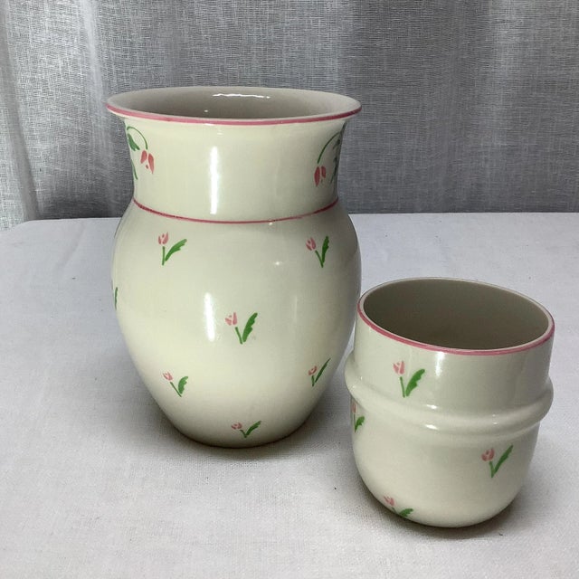 1980s 1980s Bedside Carafe and Cup Set With Pink Flowers - 2 Pieces For Sale - Image 5 of 7