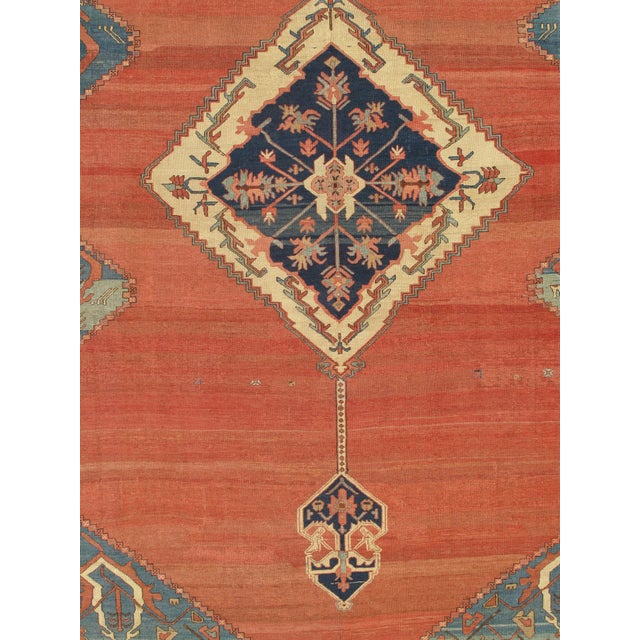 Antique Persian Serapi Carpet, Handmade Wool Oriental Rug, Ivory Rust Light Blue For Sale - Image 11 of 18