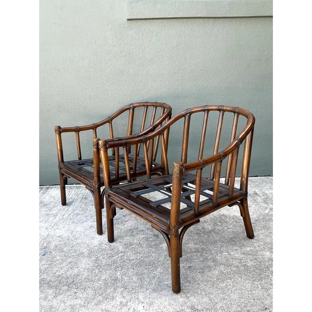 Contemporary Vintage McGuire Rattan Lounge Chairs - A Pair For Sale - Image 3 of 12