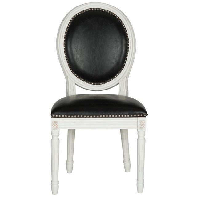 Modern 19''H French Brasserie Leather Oval Side Chair With Silver Nailheads in Black & Cream - a Pair For Sale - Image 3 of 7