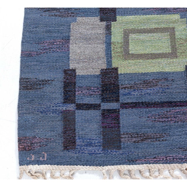 Textile Swedish Vintage Slate Gray Flatweave Rug By Judith Johansson (Spise Hall) For Sale - Image 7 of 9